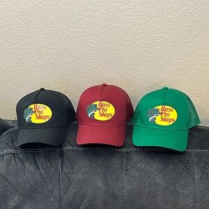 Bass Pro Shops Trio Patch Trucker Hats - Black, Maroon, Green